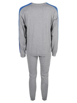 Linea Ambro Pigiama lungo da uomo in misto cotone interlock - grigio