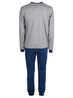 Linea Ambro Pigiama lungo da uomo in misto cotone interlock con taschino - grigio