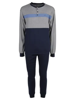 Linea Ambro Pigiama lungo da uomo in misto cotone interlock - grigio