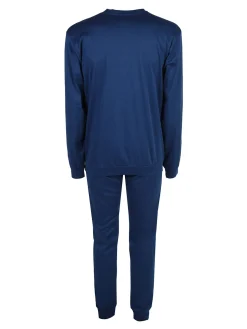 Linea Ambro Pigiama lungo da uomo in misto cotone interlock - blu