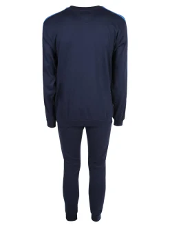 Linea Ambro Pigiama lungo da uomo in misto cotone interlock - blu scuro