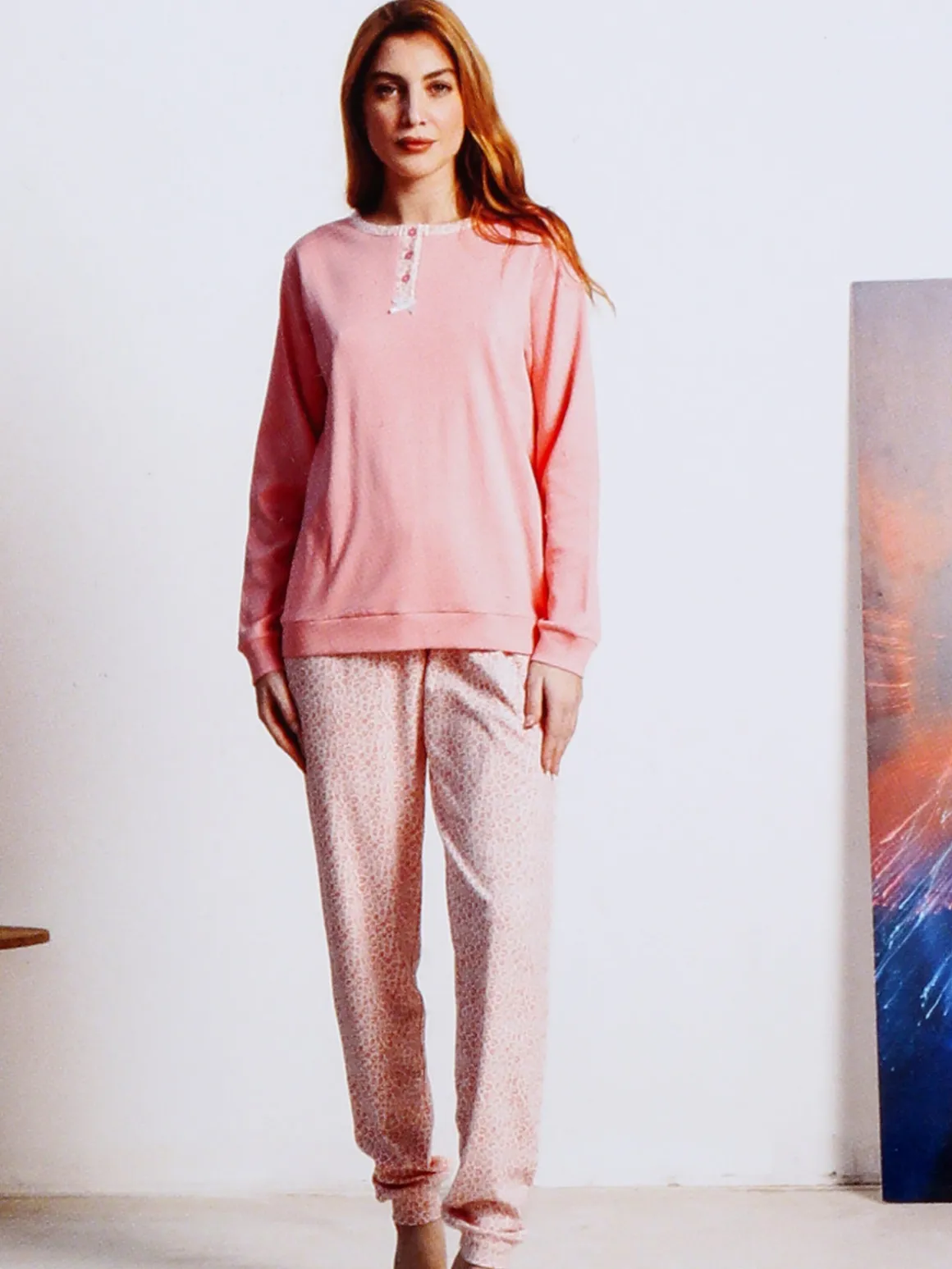 Linea Ambro Pigiama lungo donna in cotone interlock - rosa