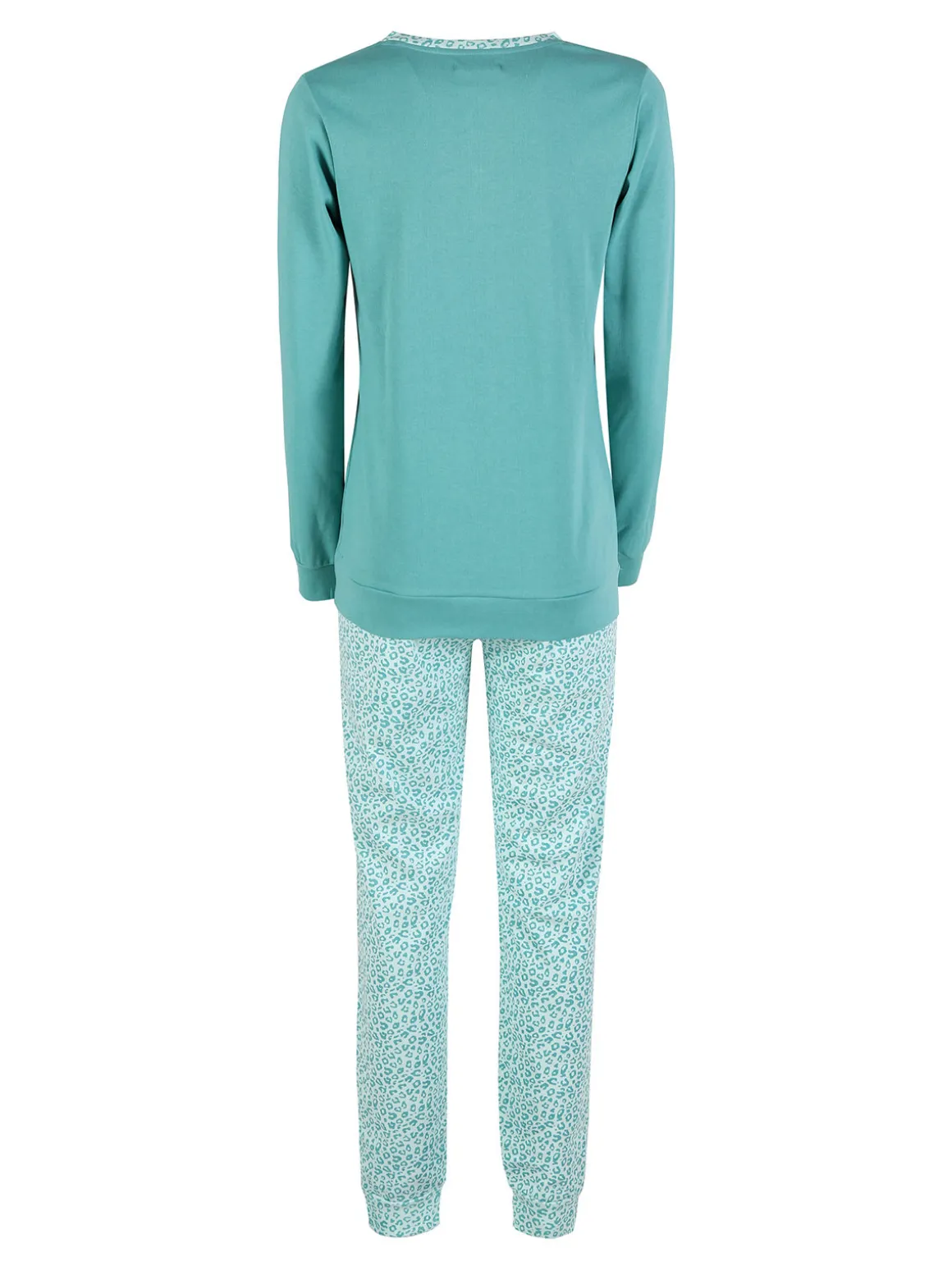 Linea Ambro Pigiama lungo donna in cotone interlock - acqua marina