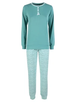 Linea Ambro Pigiama lungo donna in cotone interlock - acqua marina