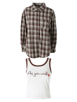 Lissimo Set 2 pezzi camicia oversize a quadri da donna con top coordinato - marrone