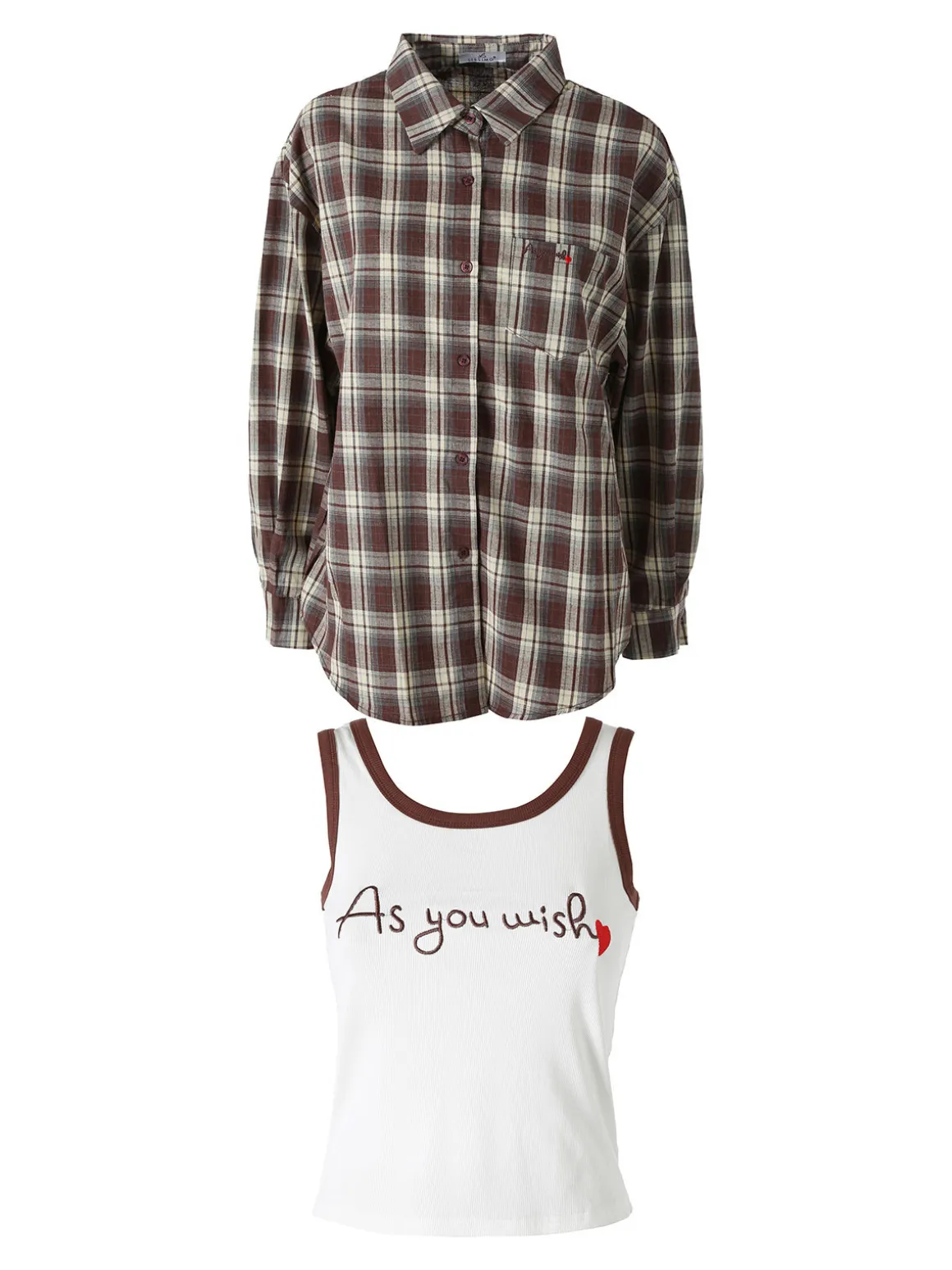 Lissimo Set 2 pezzi camicia oversize a quadri da donna con top coordinato - marrone
