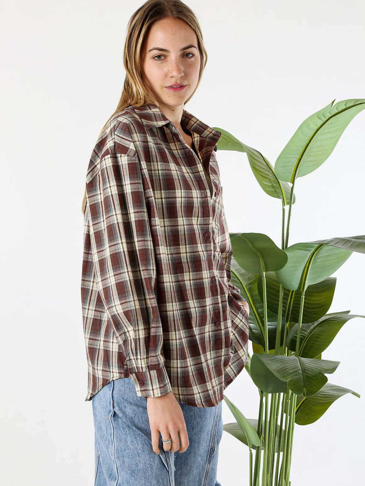 Lissimo Set 2 pezzi camicia oversize a quadri da donna con top coordinato - marrone
