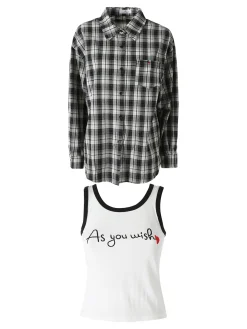 Lissimo Set 2 pezzi camicia oversize a quadri da donna con top coordinato - nero