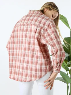 Lissimo Set 2 pezzi camicia oversize a quadri da donna con top coordinato - rosa