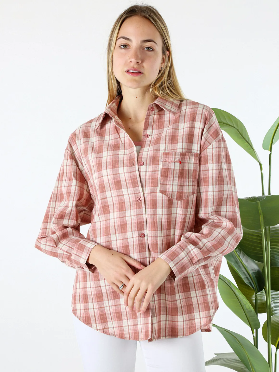 Lissimo Set 2 pezzi camicia oversize a quadri da donna con top coordinato - rosa