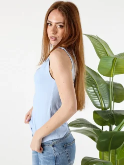 Lissimo Top donna in viscosa con scollo a cascata - azzurro