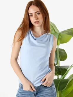 Lissimo Top donna in viscosa con scollo a cascata - azzurro