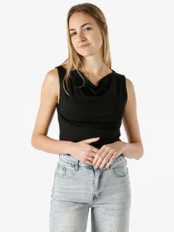 Lissimo Top donna in viscosa con scollo a cascata - nero