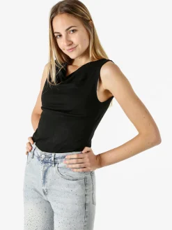 Lissimo Top donna in viscosa con scollo a cascata - nero