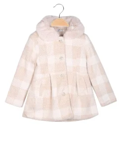 Lollitop Cappotto da bambina con bottoni di perle e scollo in ecopelliccia - beige
