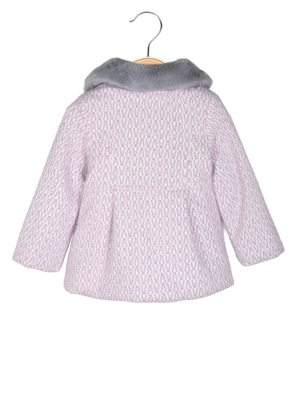 Lollitop Cappotto da neonata con bottoni di perle e scollo in ecopelliccia - lilla