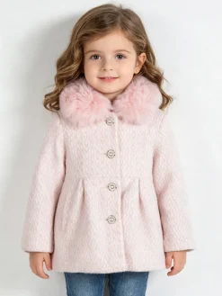 Lollitop Cappotto da neonata con bottoni di perle e scollo in ecopelliccia - rosa