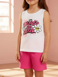Lollitop Completo corto da bambina con canotta e shorts in cotone - fucsia