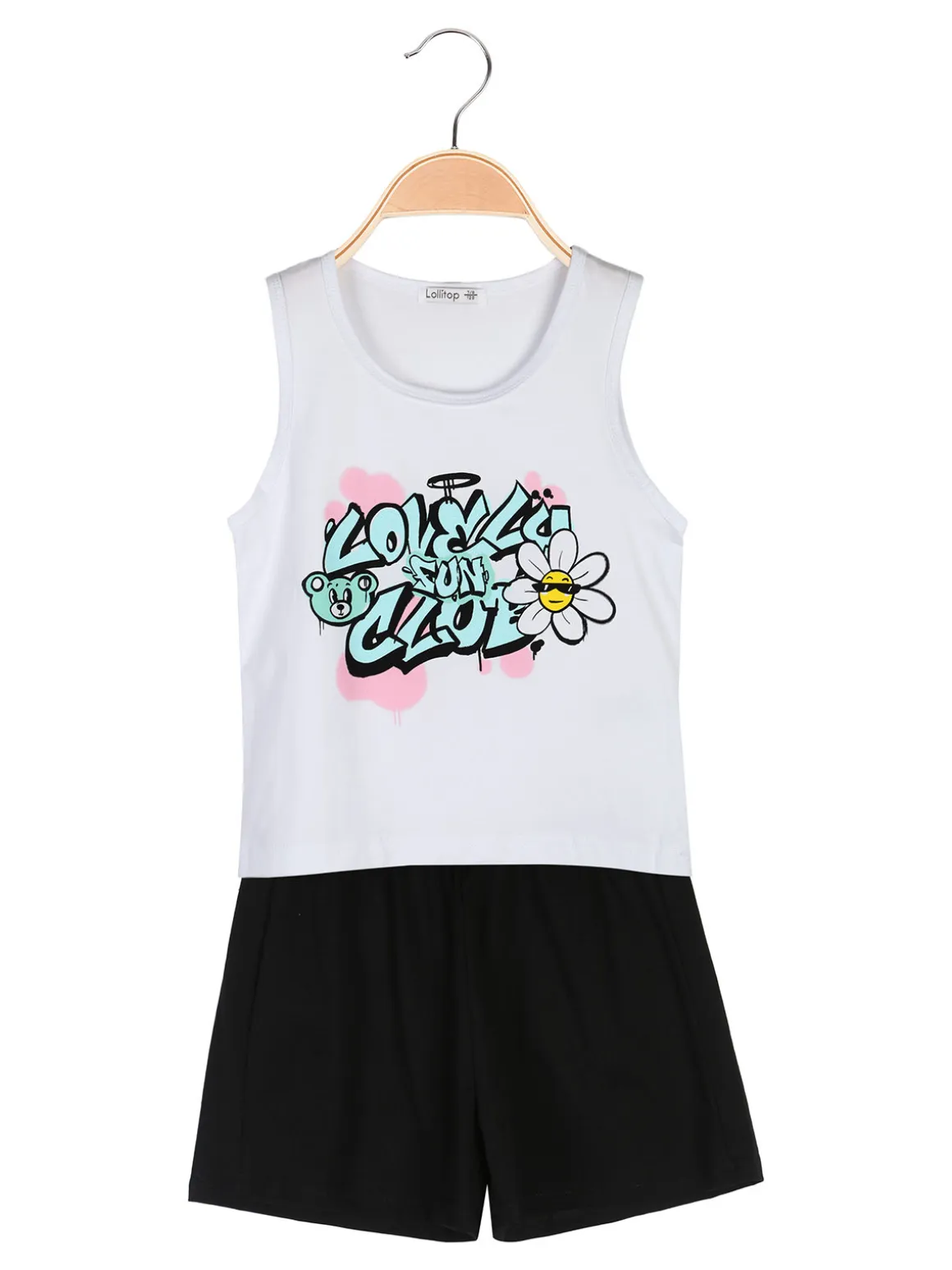 Lollitop Completo corto da bambina con canotta e shorts in cotone - bianco