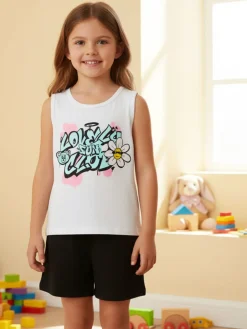 Lollitop Completo corto da bambina con canotta e shorts in cotone - bianco