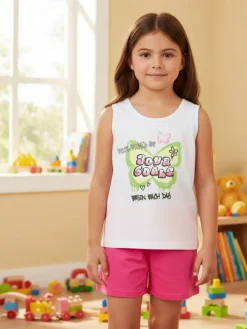 Lollitop Completo corto da bambina con canotta e shorts in cotone - bianco