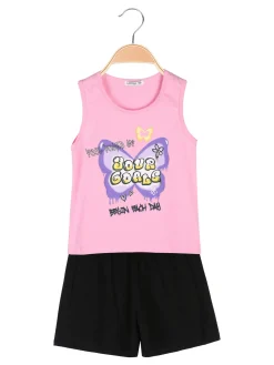Lollitop Completo corto da bambina con canotta e shorts in cotone - rosa