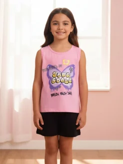 Lollitop Completo corto da bambina con canotta e shorts in cotone - rosa