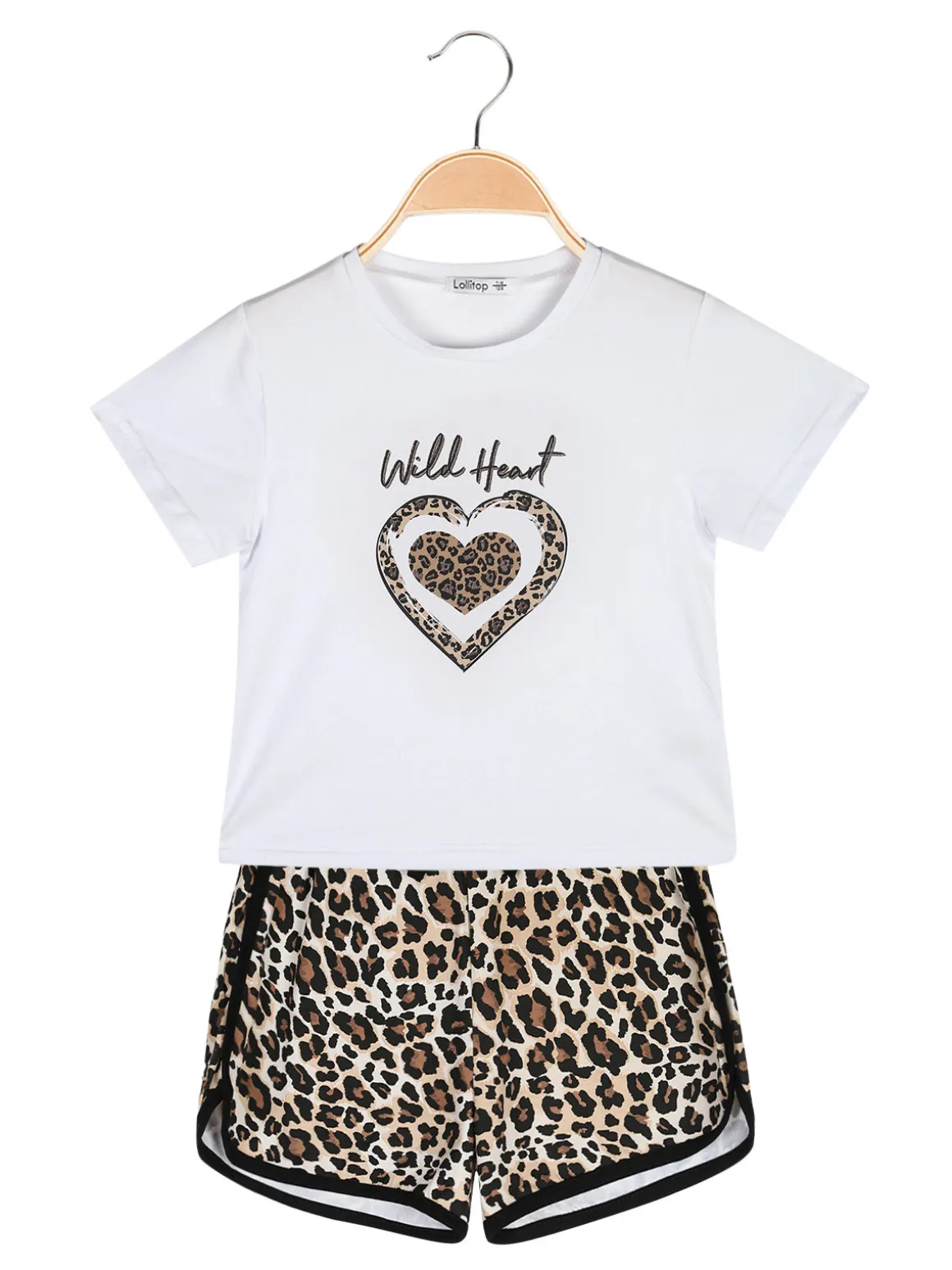 Lollitop Completo corto da bambina con t-shirt crop e shorts maculati
