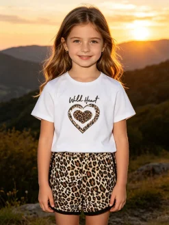 Lollitop Completo corto da bambina con t-shirt crop e shorts maculati