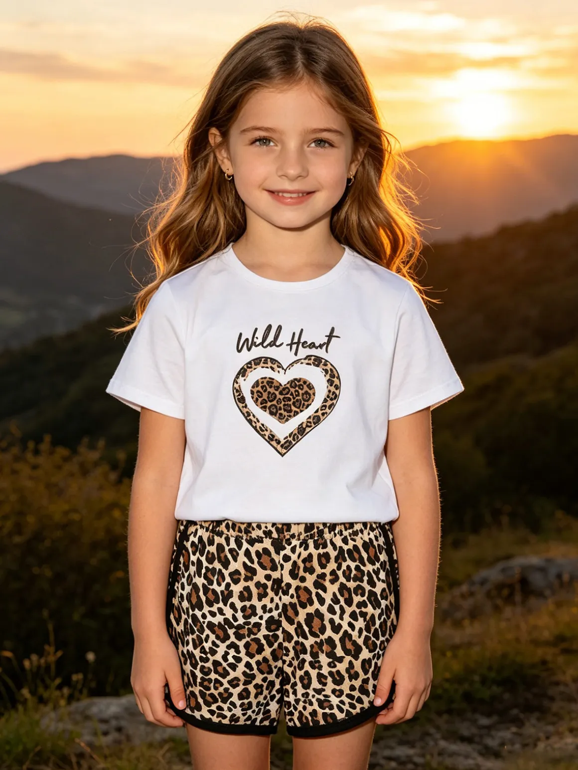 Lollitop Completo corto da bambina con t-shirt crop e shorts maculati