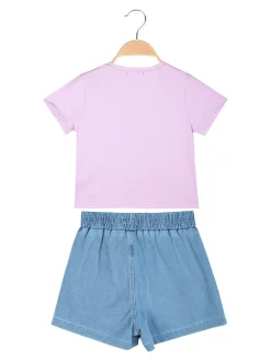 Lollitop Completo corto da bambina con t-shirt crop e shorts in jeans