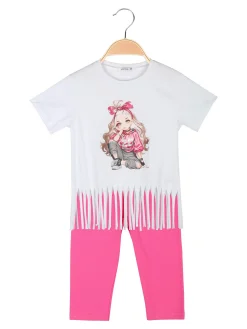 Lollitop Completo corto da bambina con t-shirt a frange e leggings corti