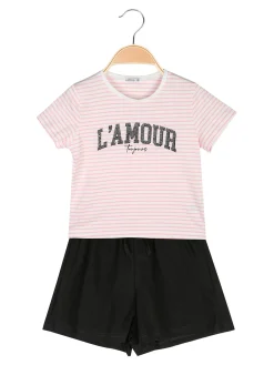 Lollitop Completo corto da bambina con t-shirt rigata con strass e shorts