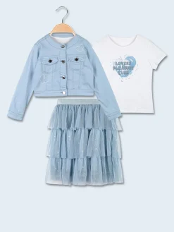 Lollitop Completo da bambina 3 pezzi con giacca in jeans e gonna in tulle