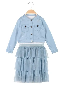 Lollitop Completo da bambina 3 pezzi con giacca in jeans e gonna in tulle