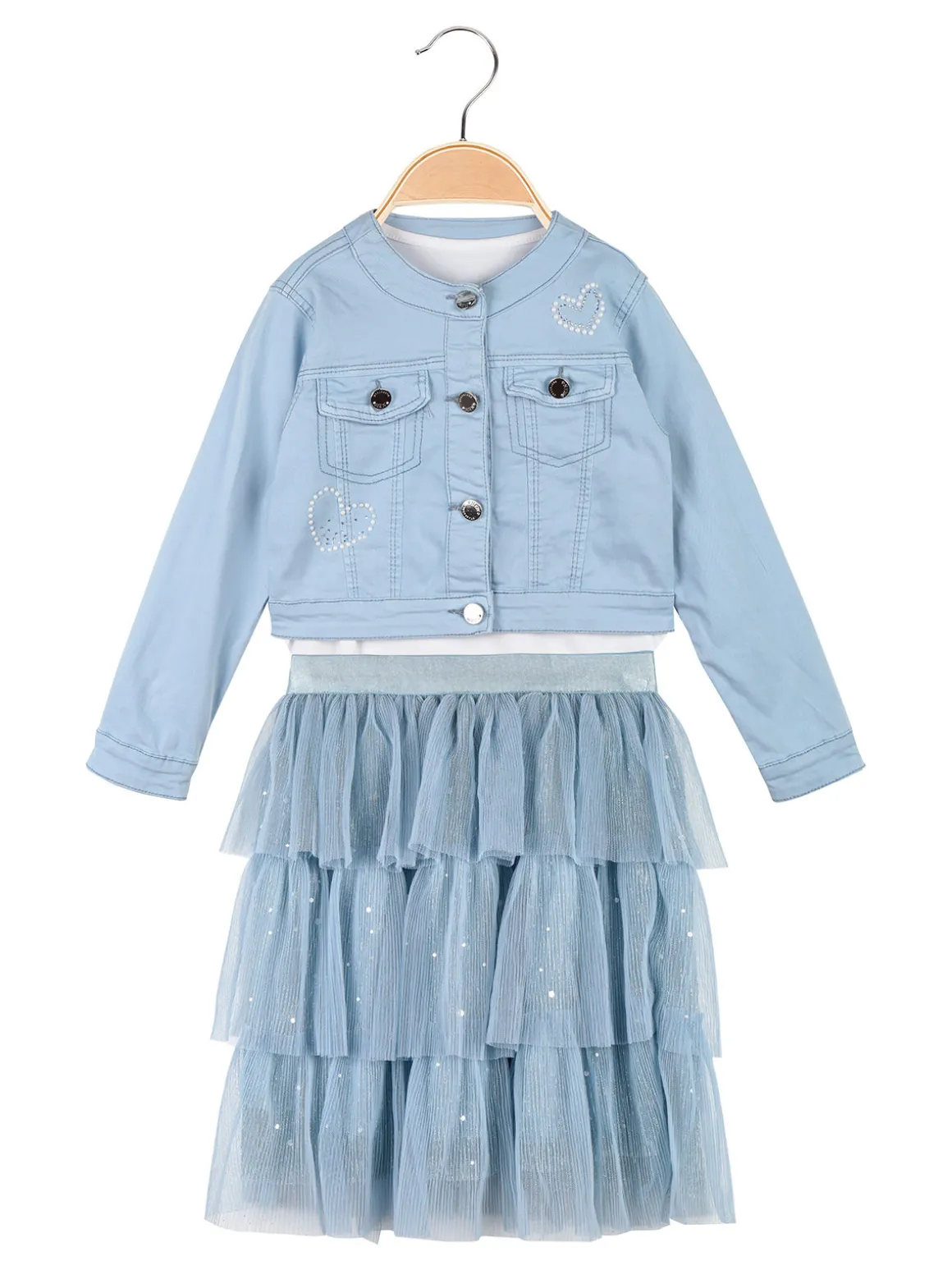 Lollitop Completo da bambina 3 pezzi con giacca in jeans e gonna in tulle