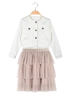Lollitop Completo da bambina 3 pezzi con giacca in jeans e gonna in tulle