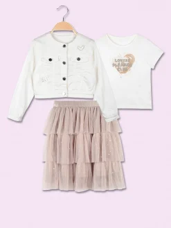 Lollitop Completo da bambina 3 pezzi con giacca in jeans e gonna in tulle