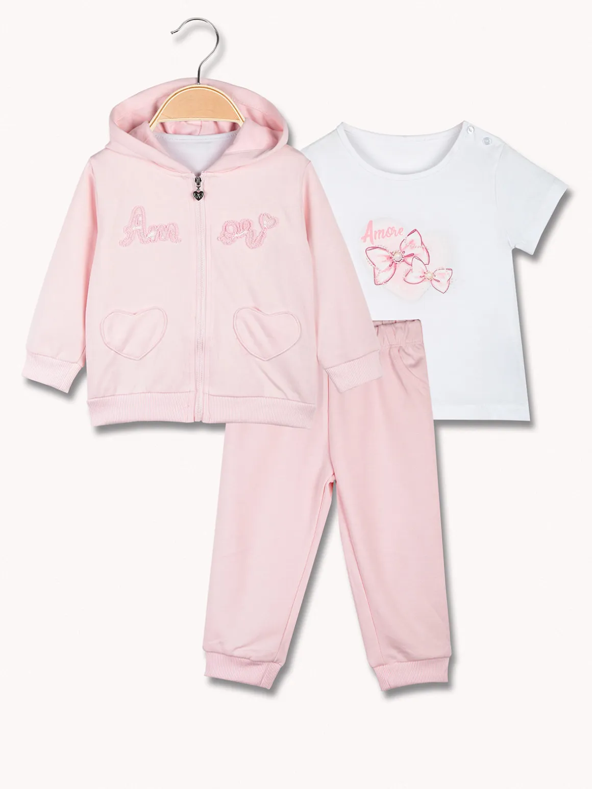 Lollitop Completo da neonata 3 pezzi con cappuccio e zip