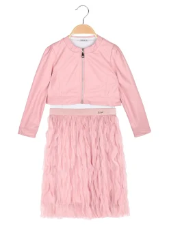 Lollitop Completo 3 pezzi da bambina con giacchino in ecopelle e gonna in tulle