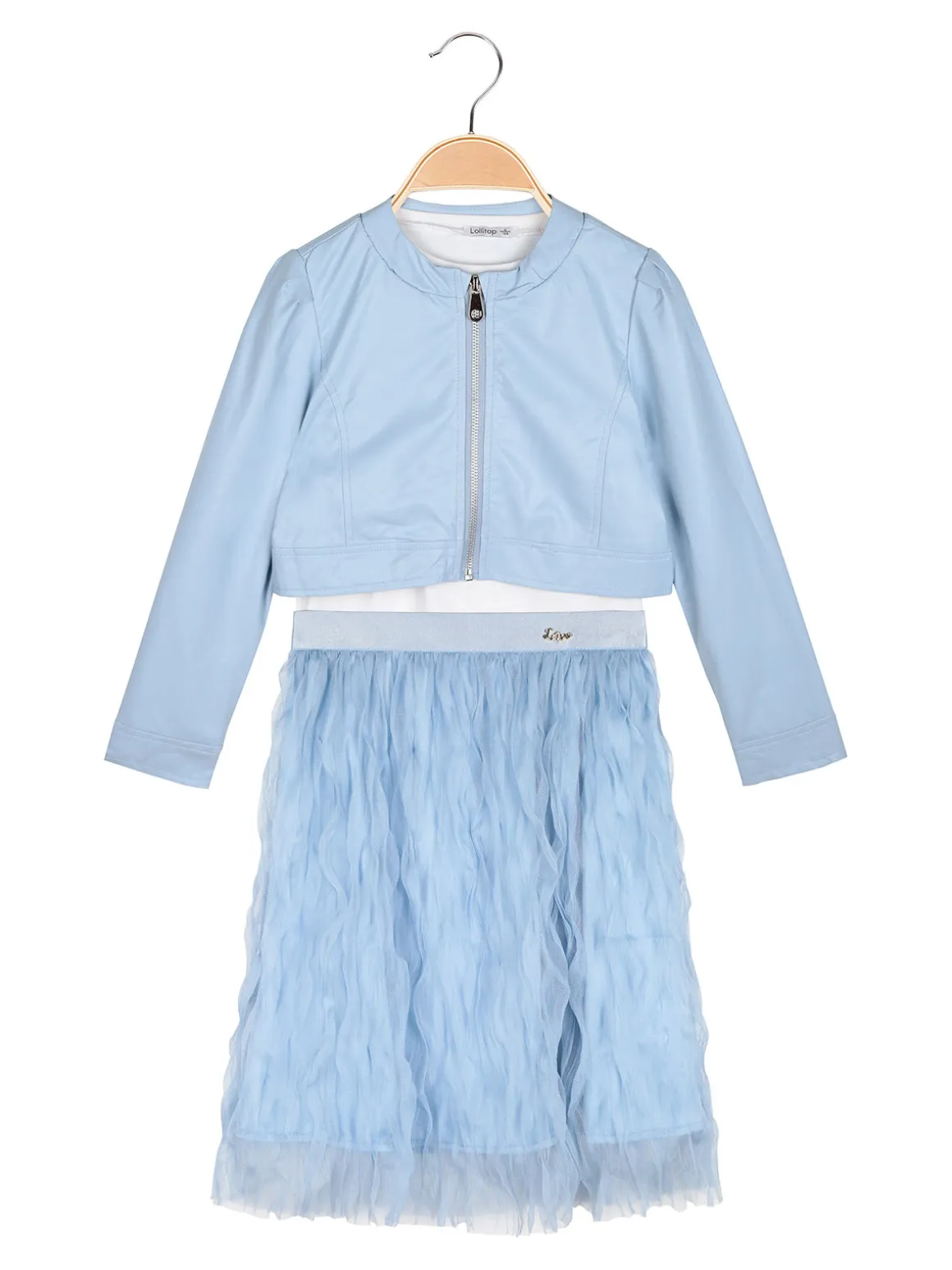 Lollitop Completo 3 pezzi da bambina con giacchino in ecopelle e gonna in tulle
