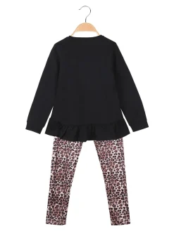 Lollitop Completo 2 pezzi da bambina con maglietta e leggings maculati - nero