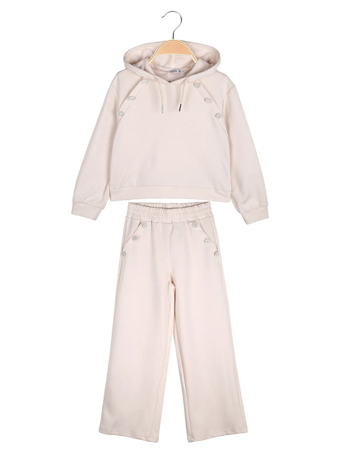 Lollitop Completo 2 pezzi da ragazza con cappuccio e pantaloni a gamba larga - beige