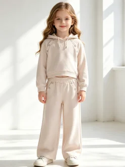 Lollitop Completo 2 pezzi da ragazza con cappuccio e pantaloni a gamba larga - beige