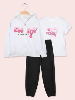 Lollitop Completo tuta da bambina 3 pezzi con cappuccio e zip - bianco