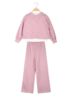 Lollitop Completo tuta da bambina 3 pezzi con pantaloni a gamba larga - rosa