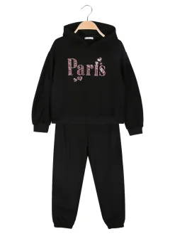 Lollitop Completo tuta 2 pezzi da bambina con cappuccio - nero