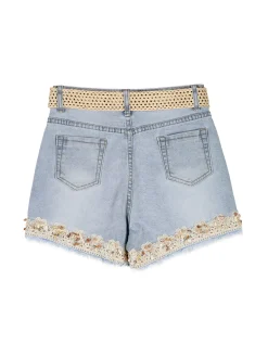 Lollitop Shorts da ragazza in jeans sfrangiati con ricami e strass - jeans