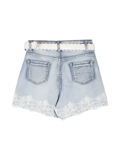 Lollitop Shorts in jeans da ragazza con ricami in pizzo e cintura - jeans