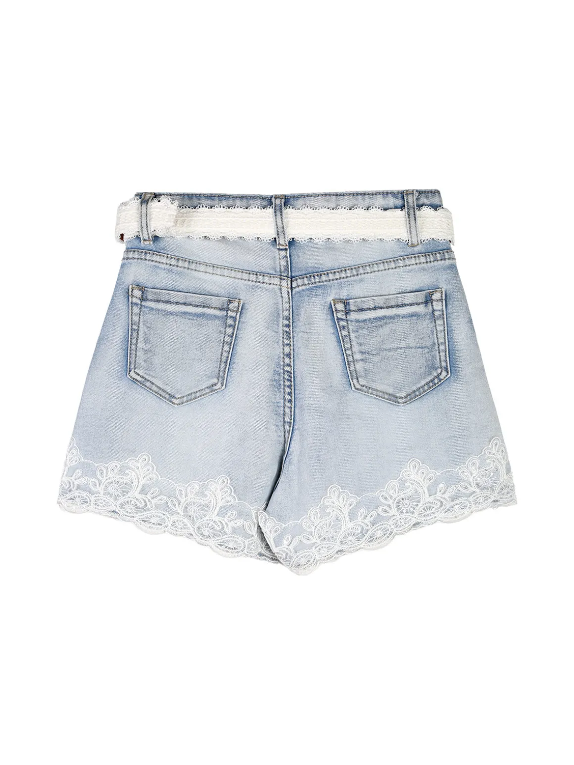 Lollitop Shorts in jeans da ragazza con ricami in pizzo e cintura - jeans